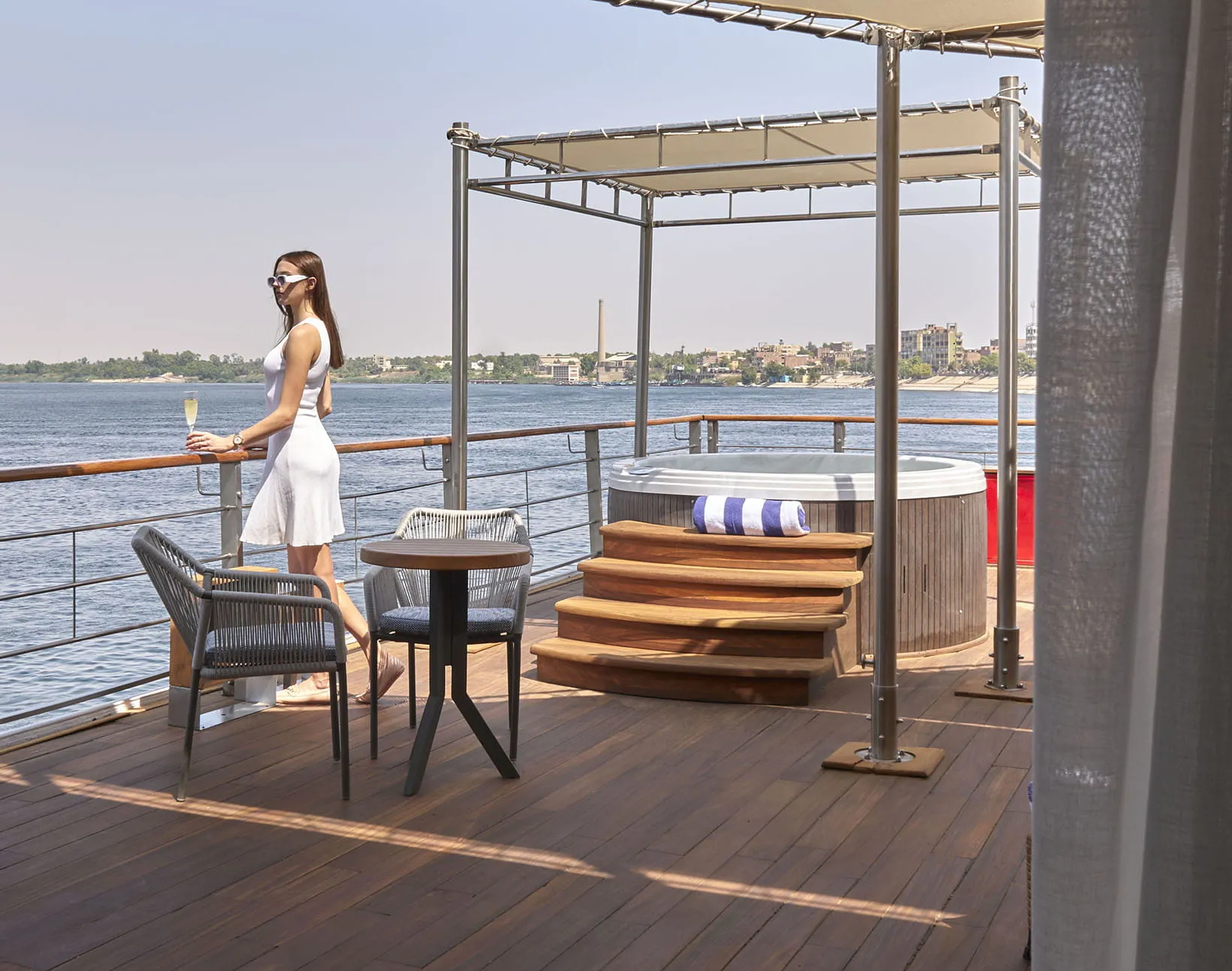 Sun deck of the The Oberoi Zahra, Luxury Nile Cruiser Nile cruise